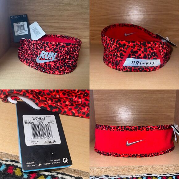 Nike Run Women’s Headband Dri Fit Reflective Running Head Band NWT Leopard Print - Picture 1 of 15